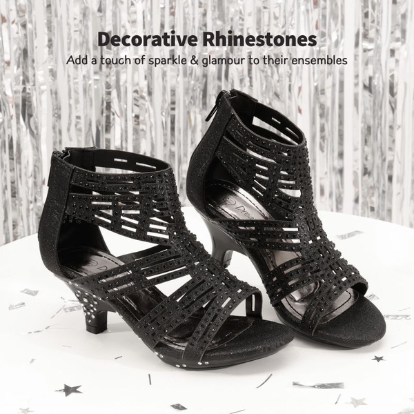 Girls Low Heel Rhinestones Sandals - BLACK - 3